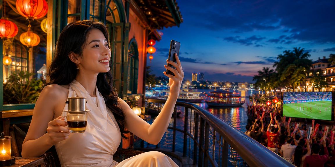 Người dùng Hà Nội sử dụng casino di động tại quán cà phê và kiểm tra cài đặt bảo mật tài khoản