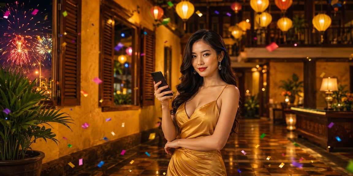 Người dùng thực hiện giao dịch casino trực tuyến tại chợ đêm Hội An qua điện thoại
